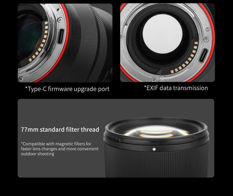 Meike 85mm F1.4 STM MIX II FE – USB-C port, EXIF and 77 mm filter thread