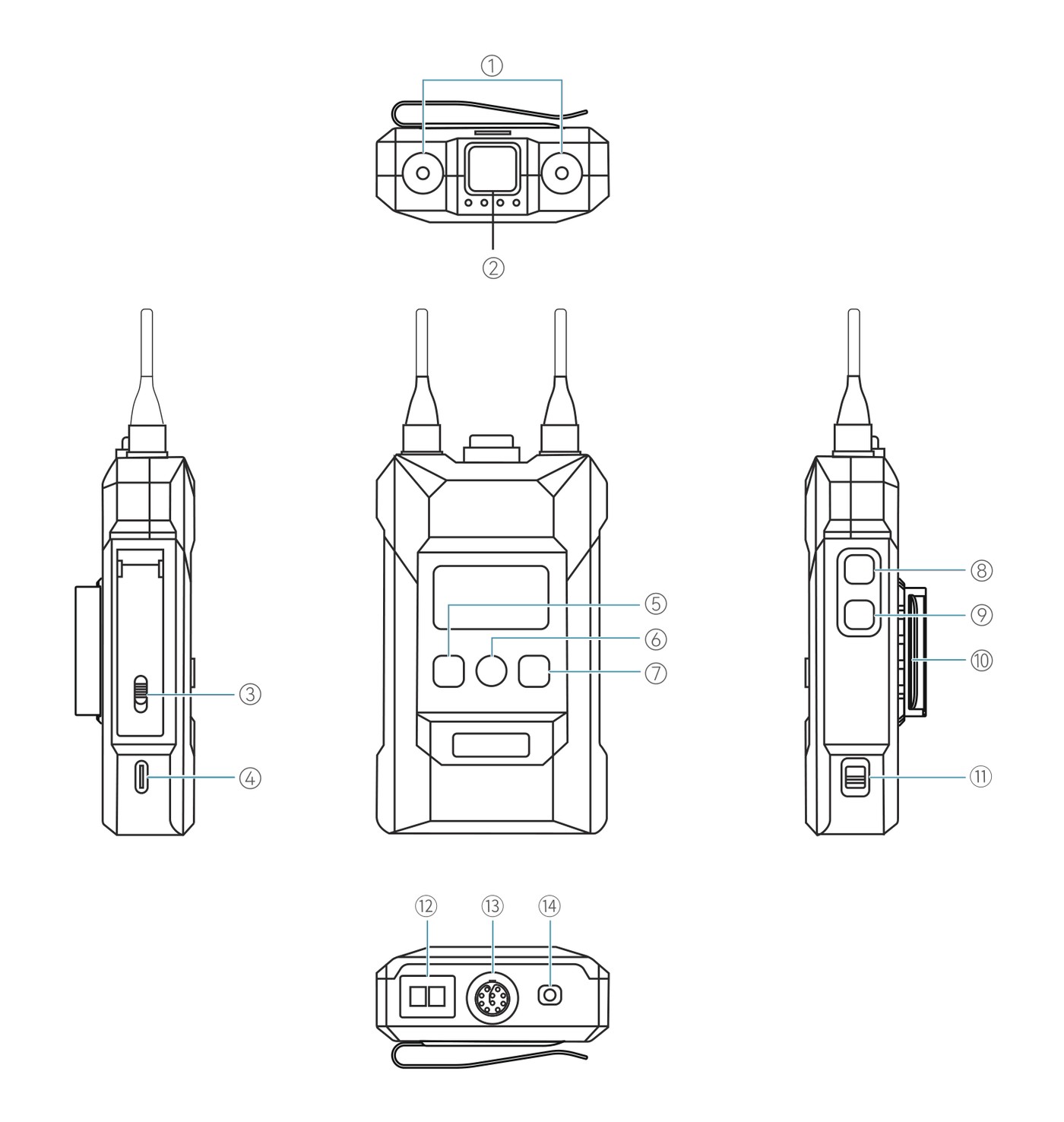 Hollyland Solidcom M1 Pro – Beltpack controls and connectors