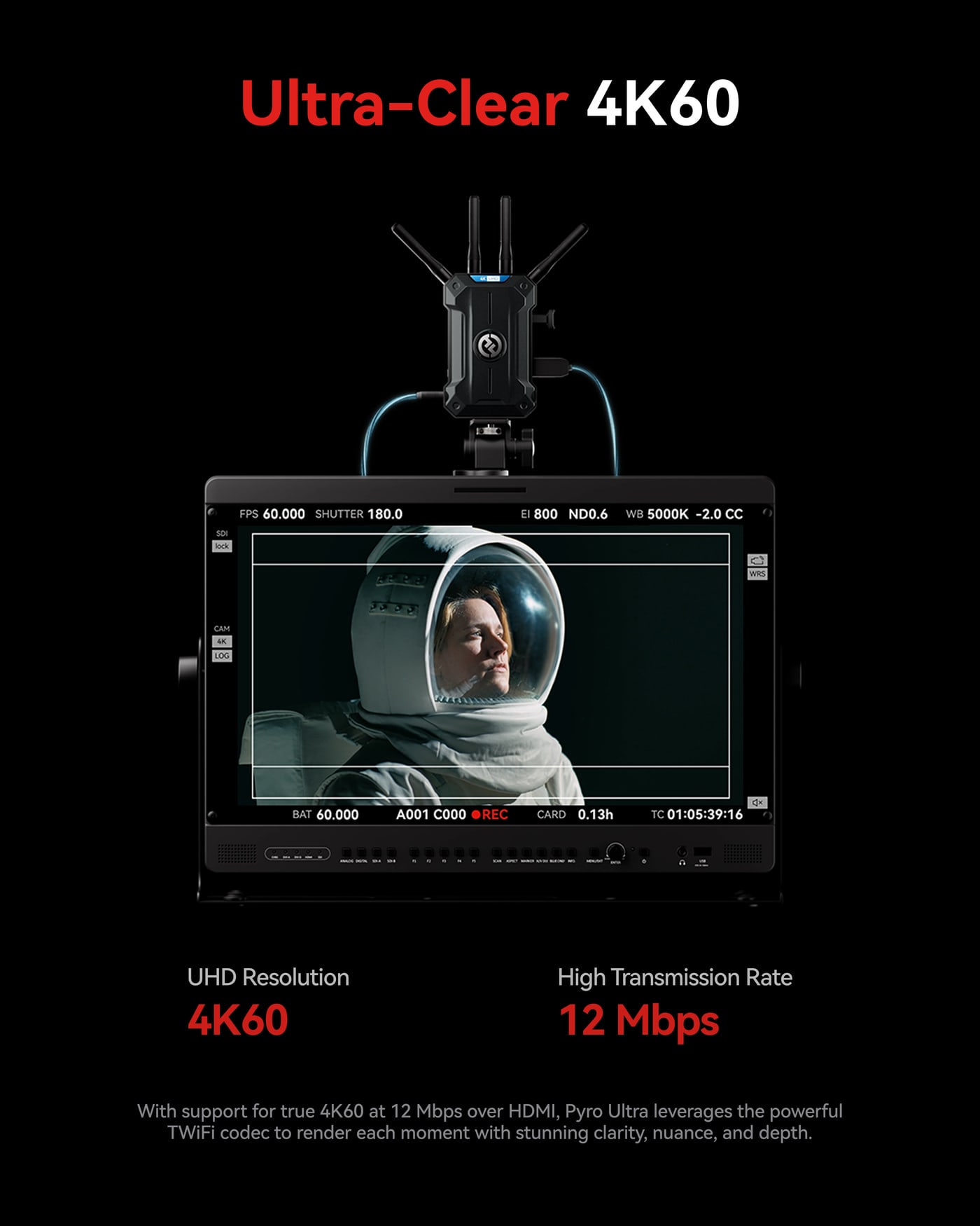 Hollyland Pyro Ultra RX – True 4K60 at 12 Mbps