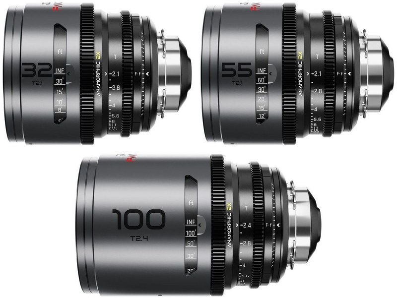 DZOFILM Pavo 32/55/100mm 2× Anamorphic Set – Neutral, PL/EF, Feet Scale