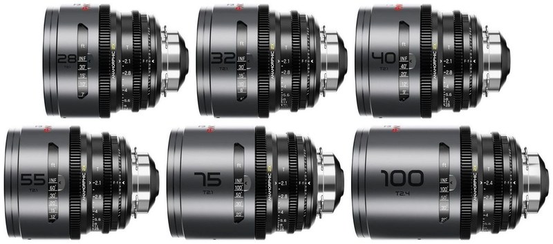 DZOFILM Pavo 28/32/40/55/75/100mm 2× Anamorphic Set – Neutral, PL/EF, Feet Scale