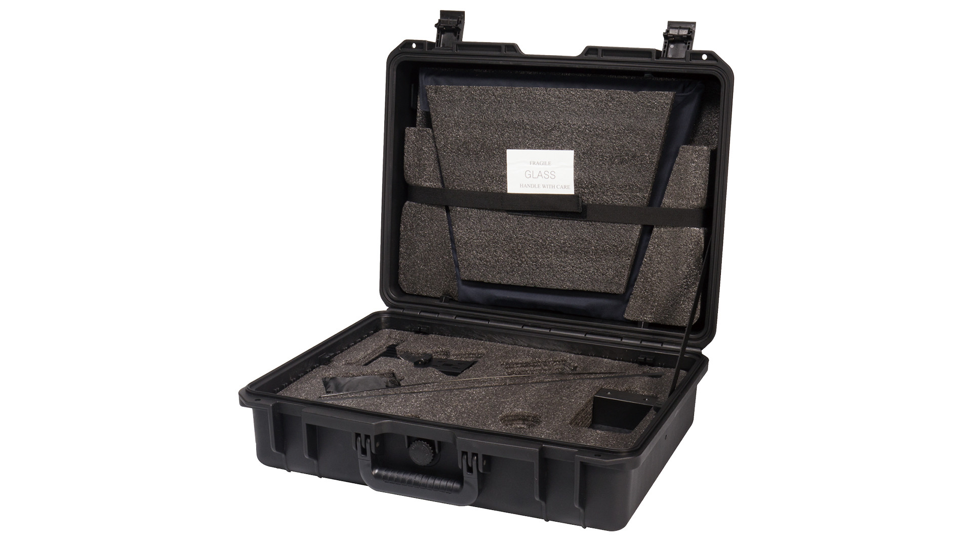 TP-600 teleprompter components stored in the HC-600 carry case