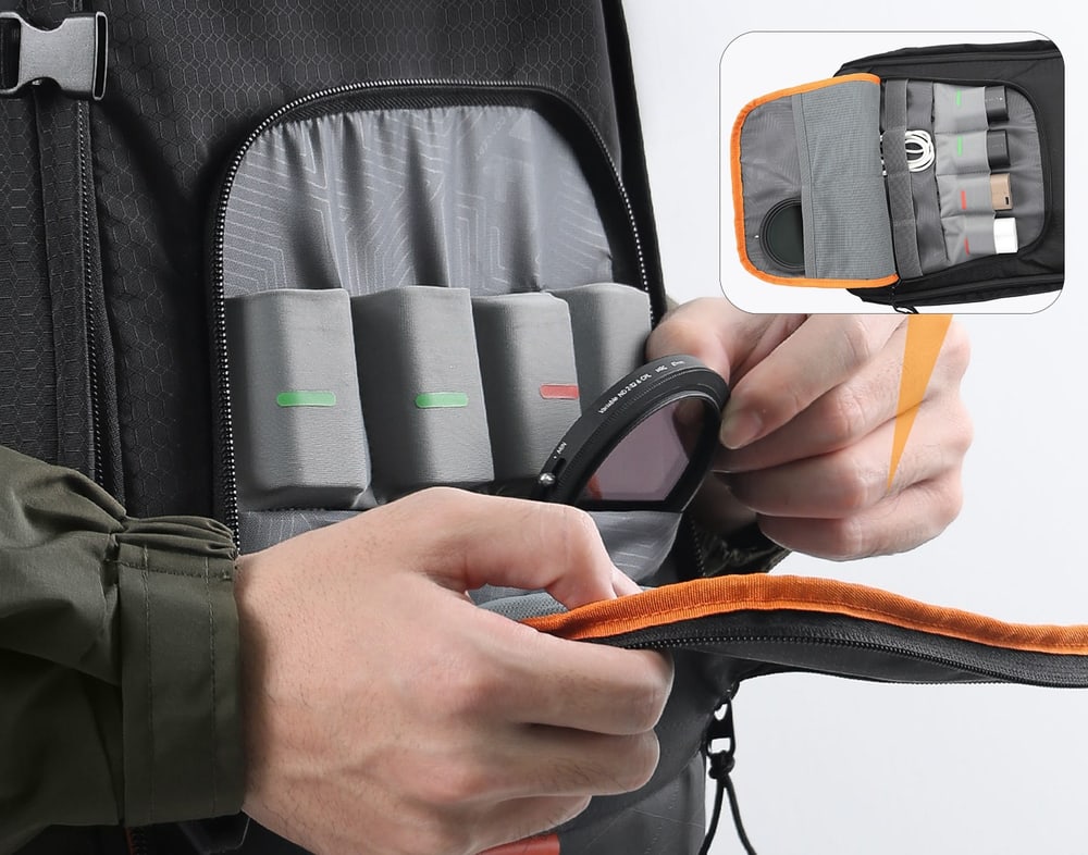 Pockets for batteries and filters