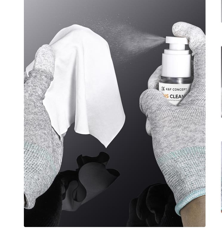With a cloth, swab and air blower