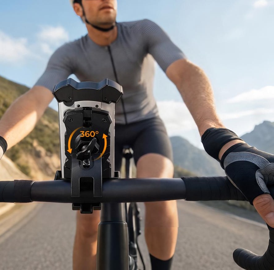 Phone mount installed on handlebars