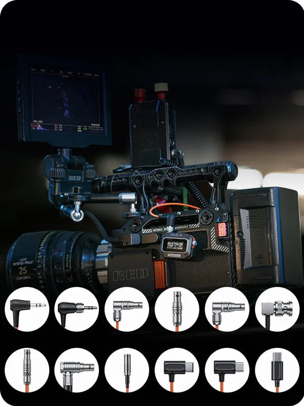TC-NEO on the camera and the available cables