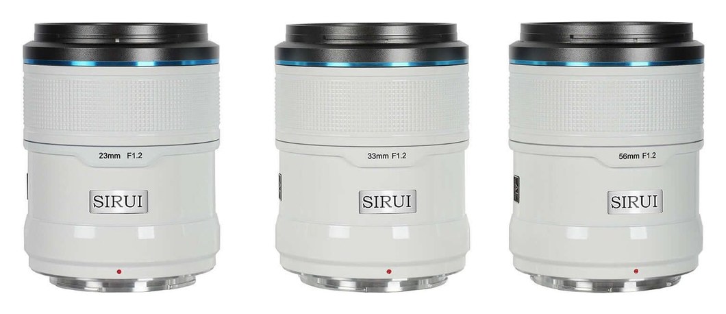 Sirui Sniper 23/33/56mm F1.2 APS-C AF 3-Lens Kit, Fuji X, White – Similar size and weight