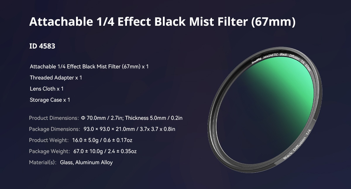 SmallRig 4727 Attachable CPL Filter with M-mount Filter Adapter 67mm