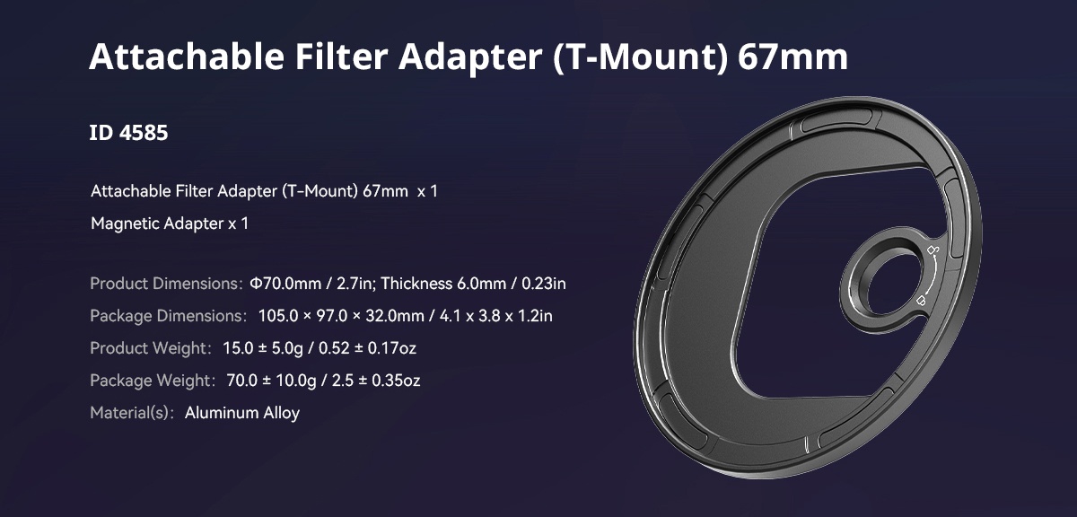 SmallRig 4727 Attachable CPL Filter with M-mount Filter Adapter 67mm