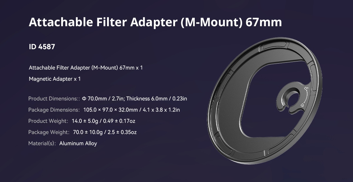 SmallRig 4727 Attachable CPL Filter with M-mount Filter Adapter 67mm