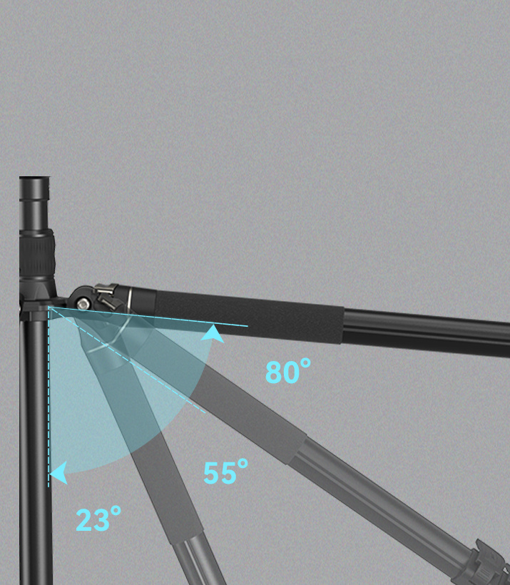There is a 3-stop (23° / 55° / 80°) knob for quick angle adjustment to meet your needs