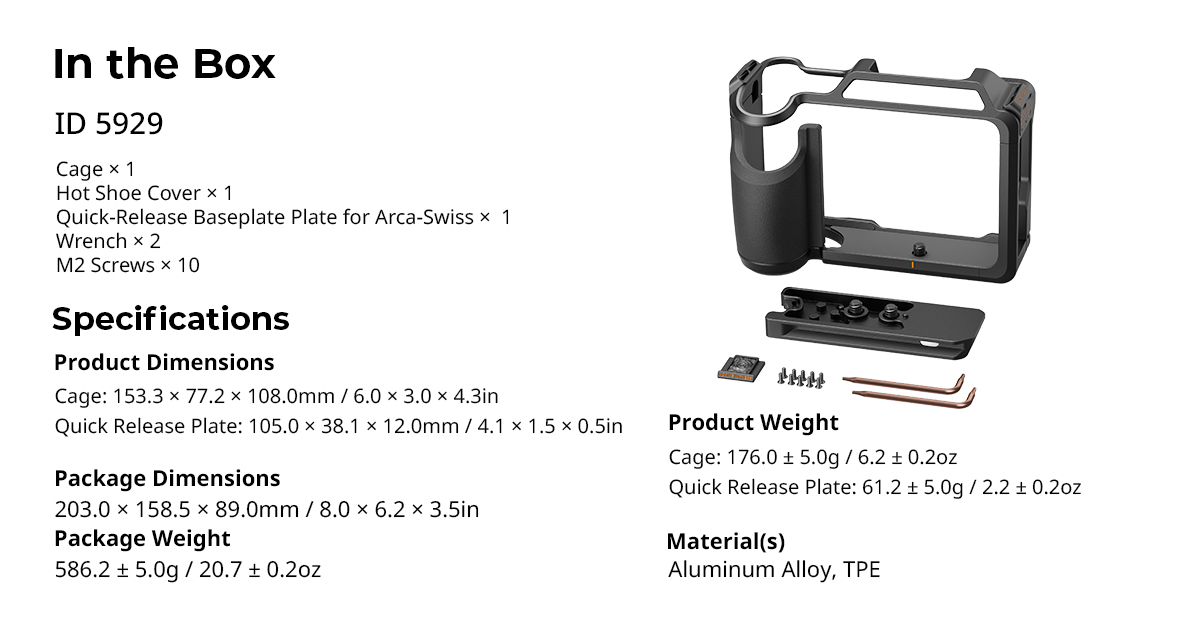 SmallRig 5929 Modular Metal Cage for Hasselblad X2D II 100C / X2D 100C Classic Black