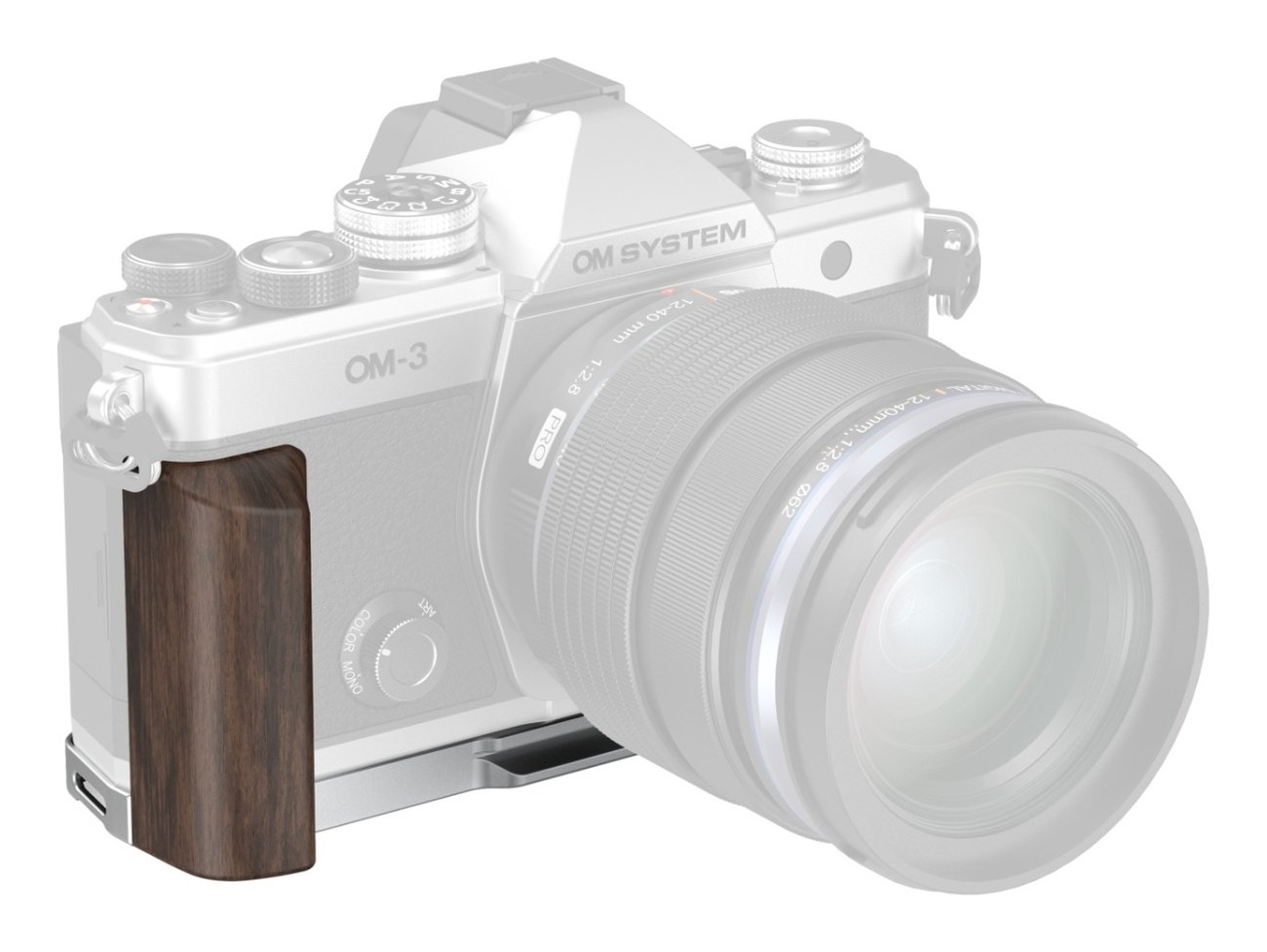 L-Shaped Mount Plate with Wooden Handle for OM SYSTEM OM-3