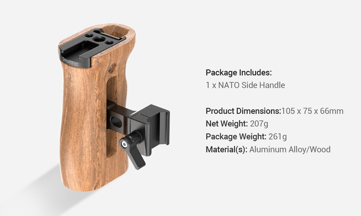 SmallRig Wooden Side Handle with NATO Clamp 2187C