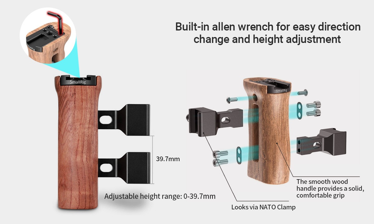 SmallRig Wooden Side Handle with NATO Clamp 2187C