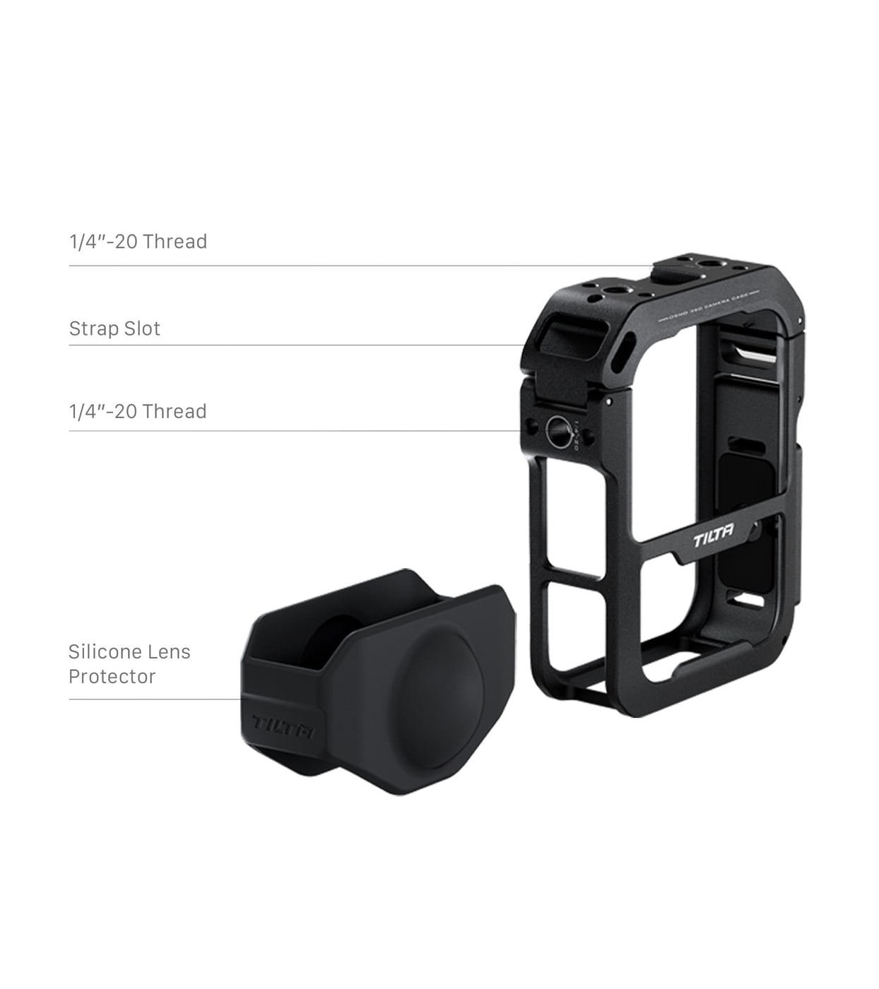 1/4-20 threads, strap slot and silicone protector
