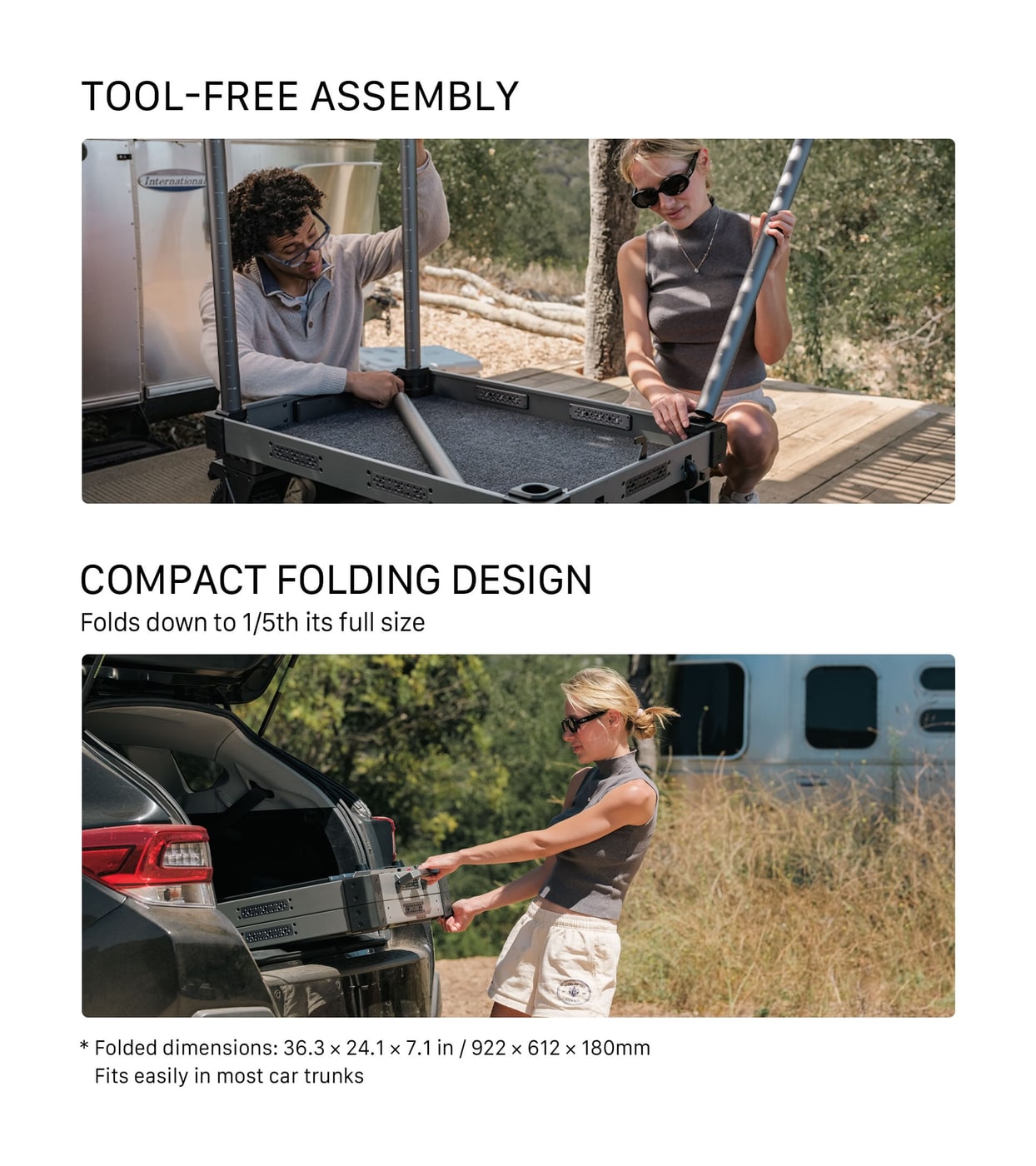 Tool-free assembly, folds into a case