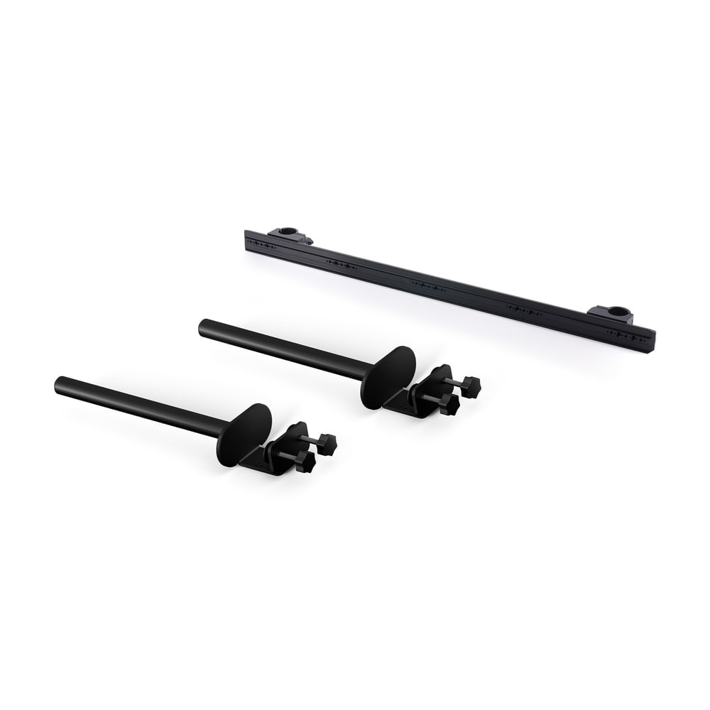 Two desk clamps and a crossbar, tool-free