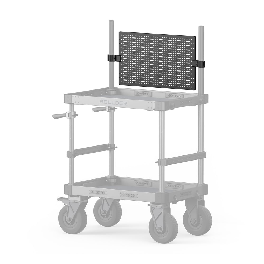 Between the cart posts or on a desk