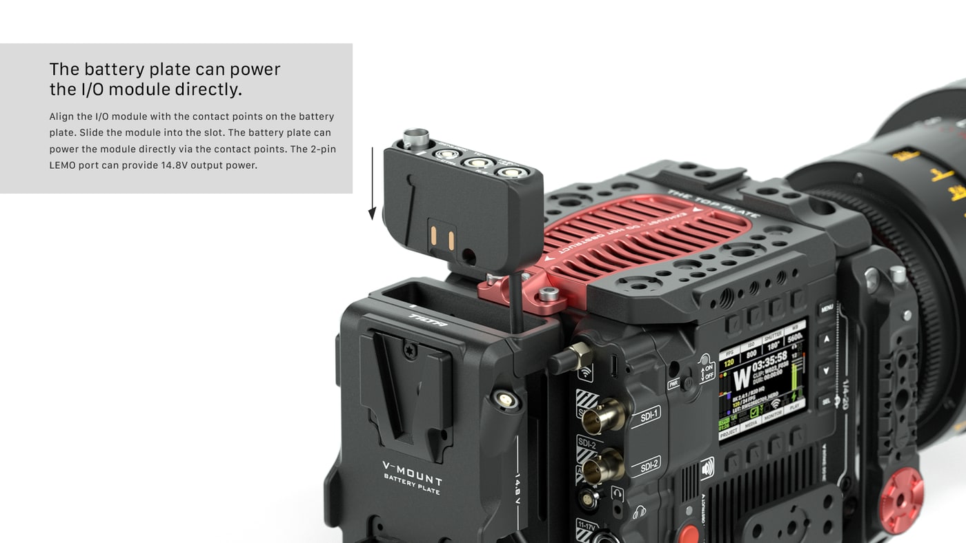 Slides into the battery plate and draws power from it