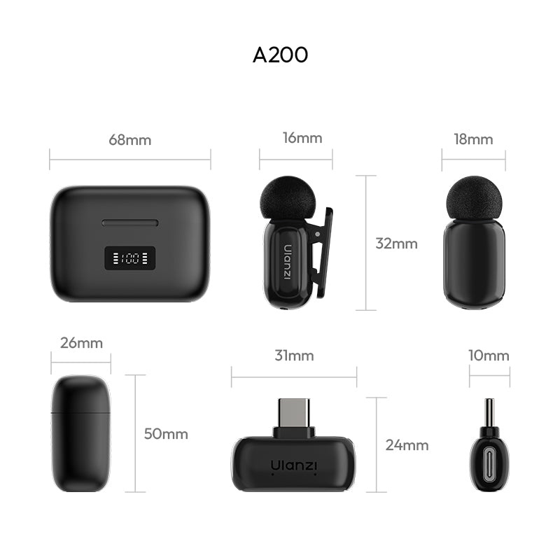 Ulanzi A200 Mini Mic černý – Dimensions