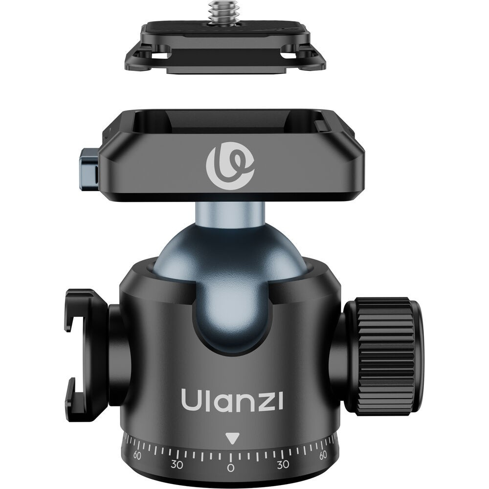 Ulanzi T100 Uka kulová hlava – The Uka plate clicks in and releases with a button
