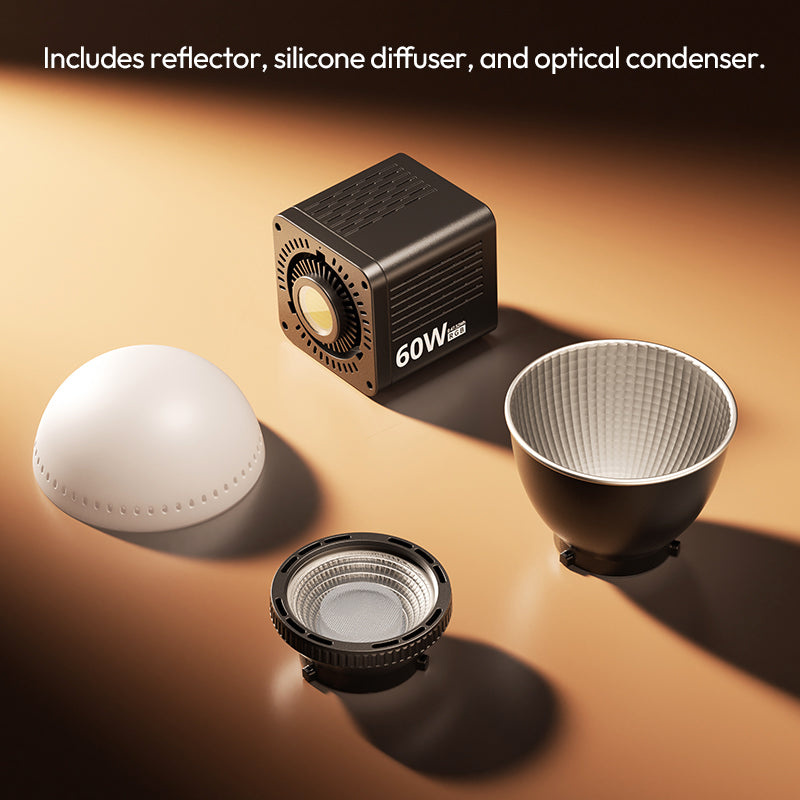 Ulanzi C60 60W Bi-Color Video Light – Reflector, diffuser and condenser in the box