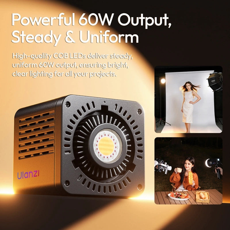 Ulanzi C60RGB COB LED světlo – Steady, even 60 W output