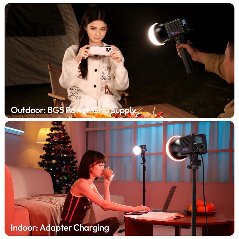 Ulanzi C60RGB COB LED světlo s adaptérem – Power outdoors and at home