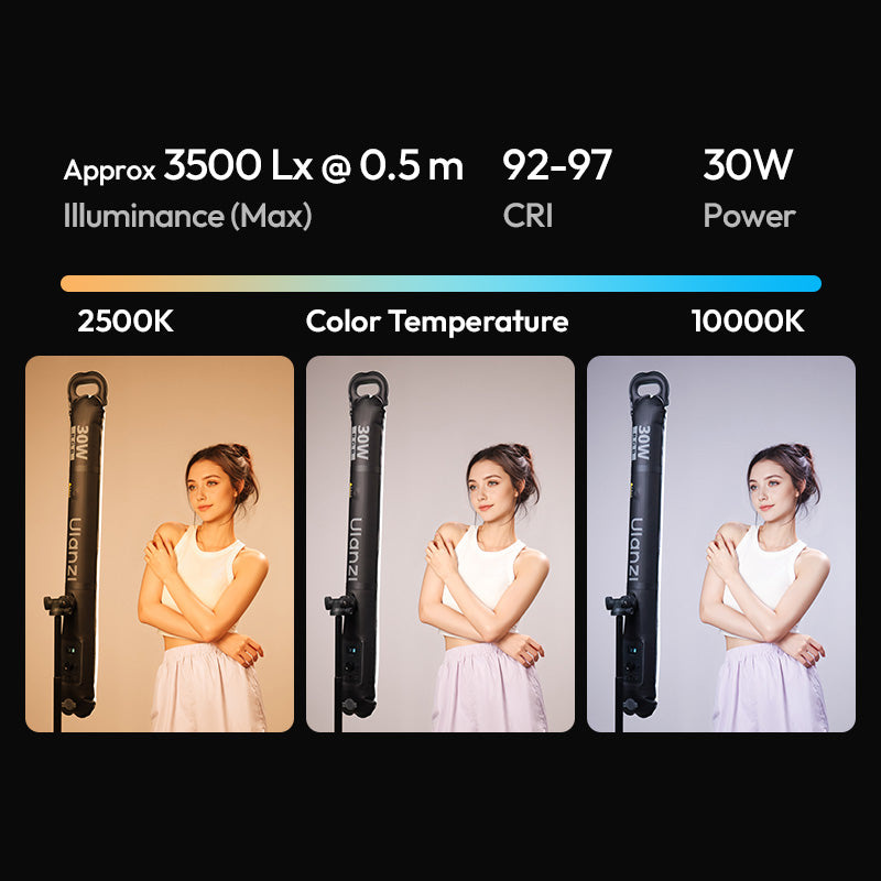 Ulanzi LA30 nafukovací RGB trubicové světlo – 30 W, 2500–10,000 K and CRI 92–97