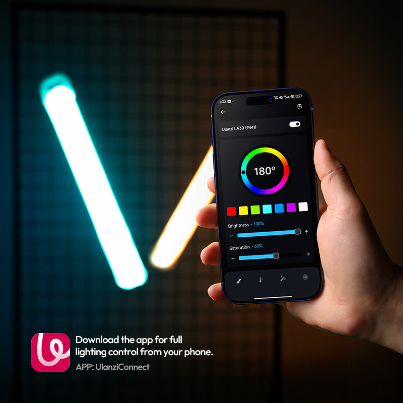 Ulanzi LA30 nafukovací RGB trubicové světlo – Control through the Ulanzi Connect app