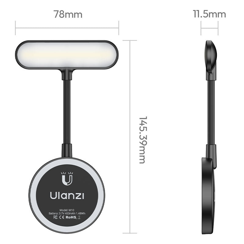 Ulanzi M10 magnetické světlo na telefon – Just 104 g and 78 × 145 mm