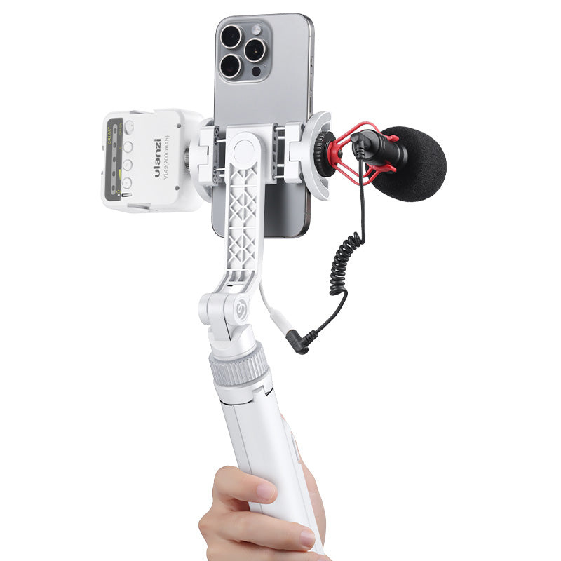 Ulanzi TT88 selfie tyč overhead – Light and microphone on the clamp