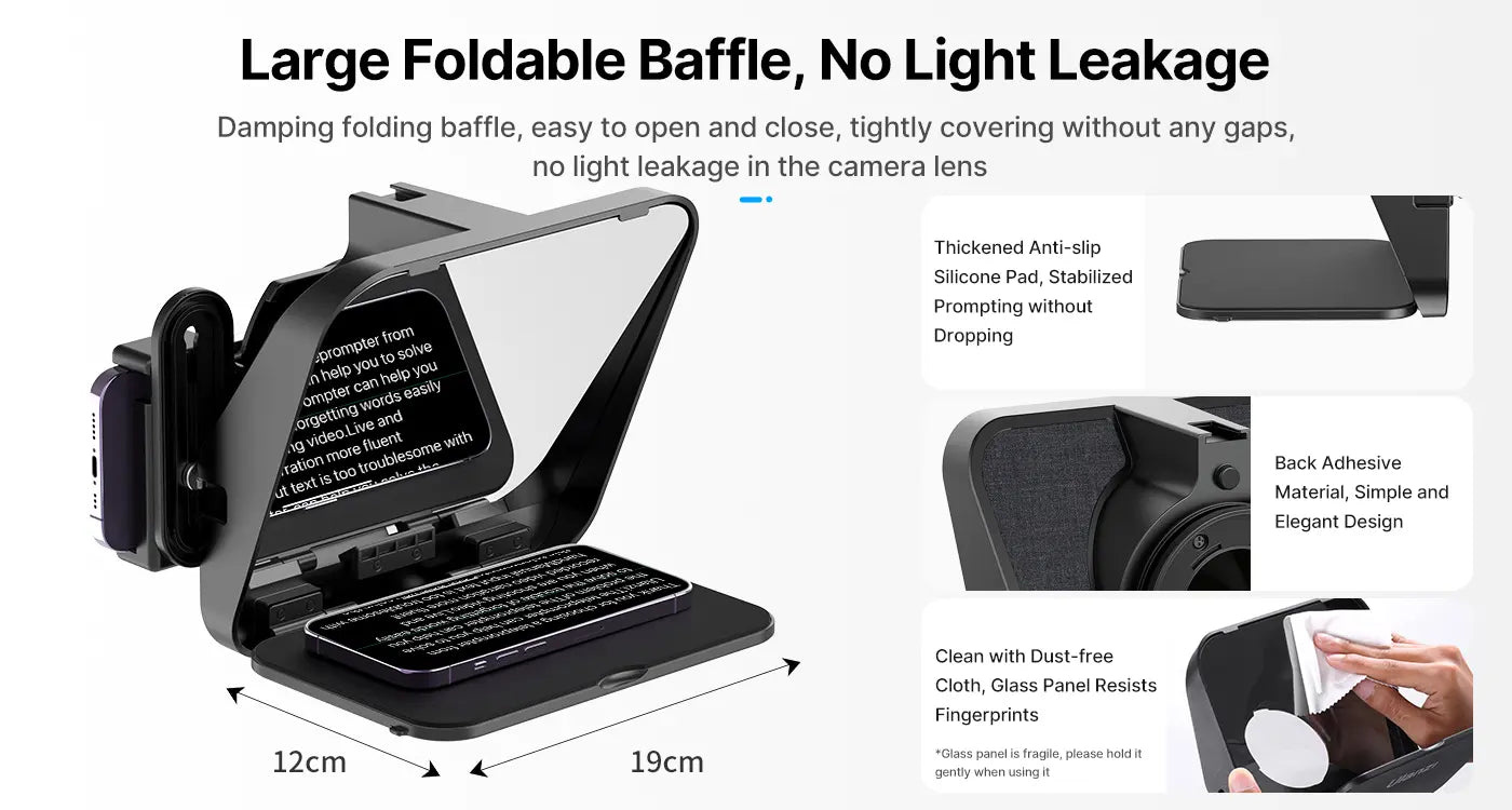 Ulanzi RT02 teleprompter pro tablety a smartphony – Foldable baffle, no light leakage
