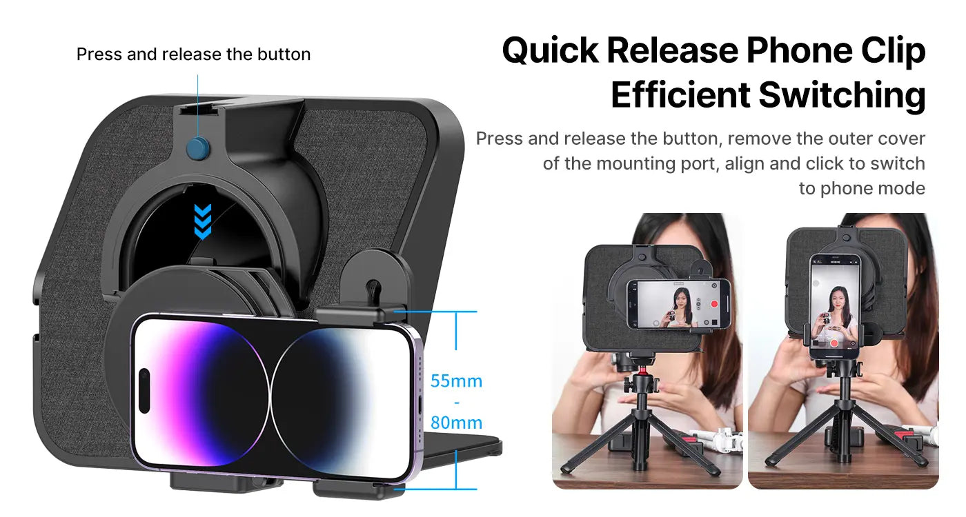 Ulanzi RT02 teleprompter pro tablety a smartphony – Quick-release phone clip
