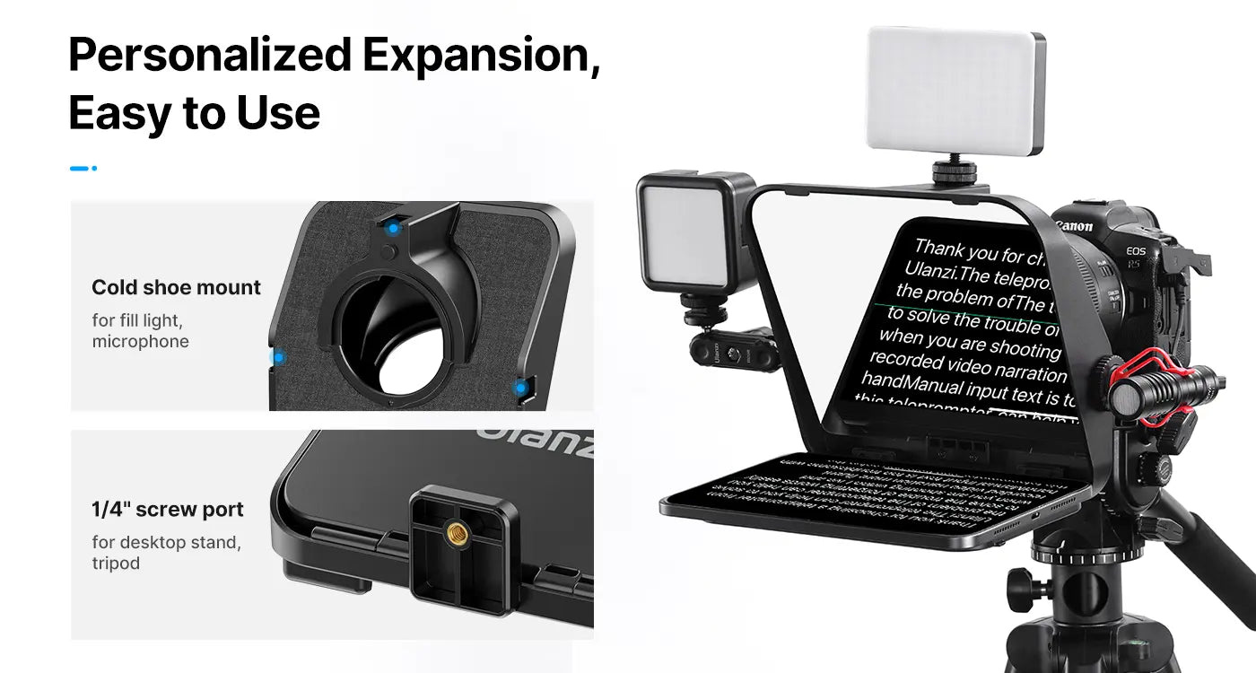 Ulanzi RT02 teleprompter pro tablety a smartphony – Cold shoe and 1/4″ thread