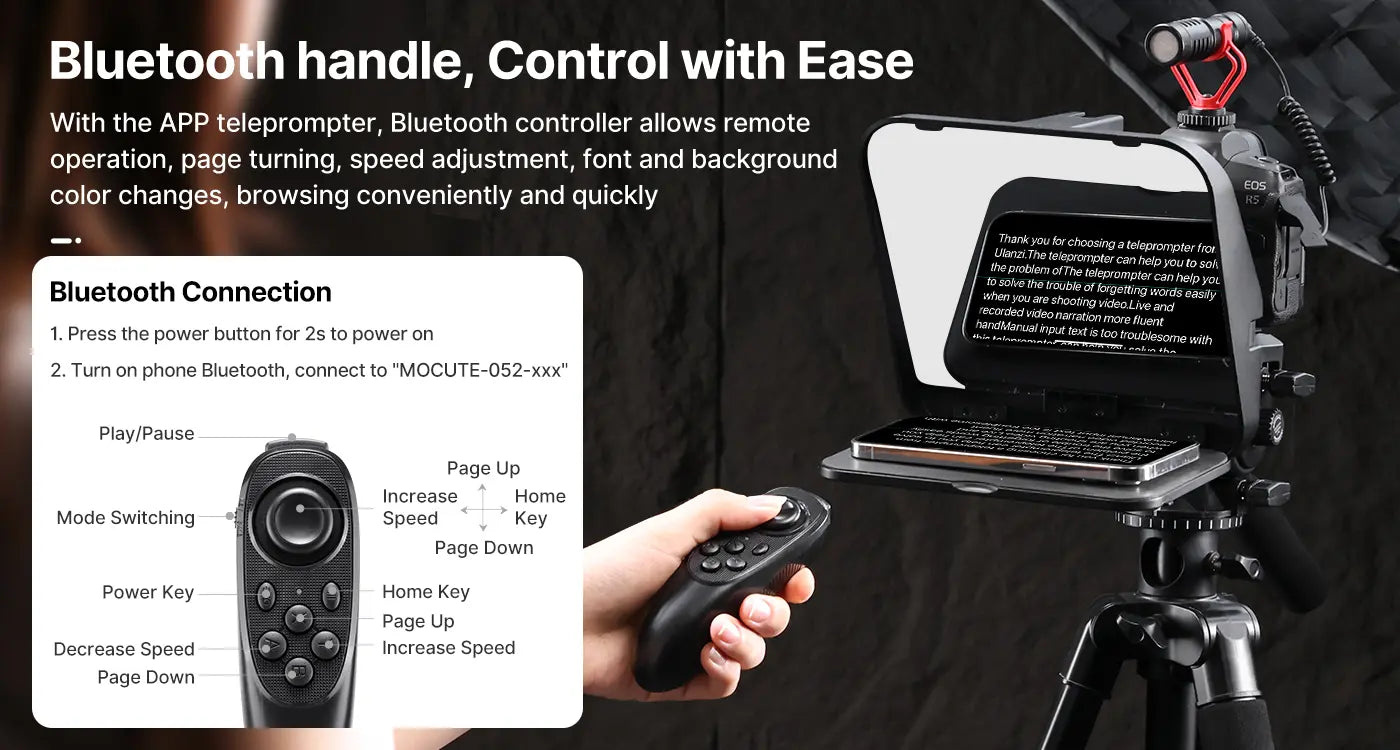 Ulanzi RT02 teleprompter pro tablety a smartphony – Bluetooth remote without touching the screen