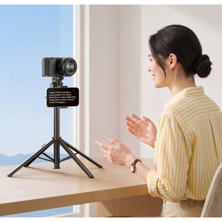 Ulanzi SK32 samorozkládací selfie stativ – Teleprompter and camera on one tripod