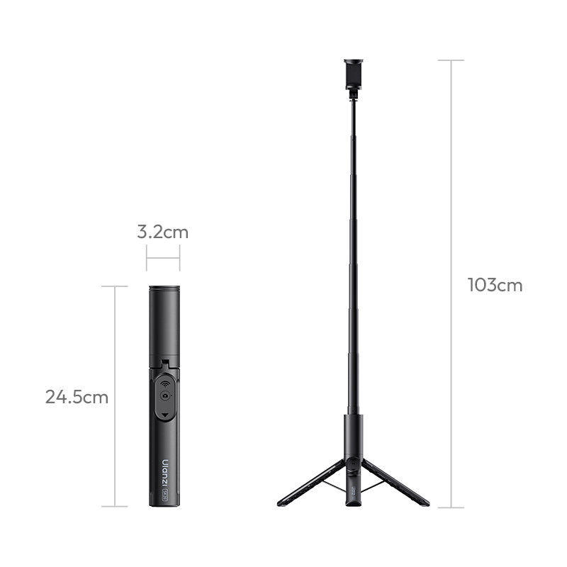 Ulanzi SK26 Portable Selfie Stick Tripod – Phone clamp version dimensions