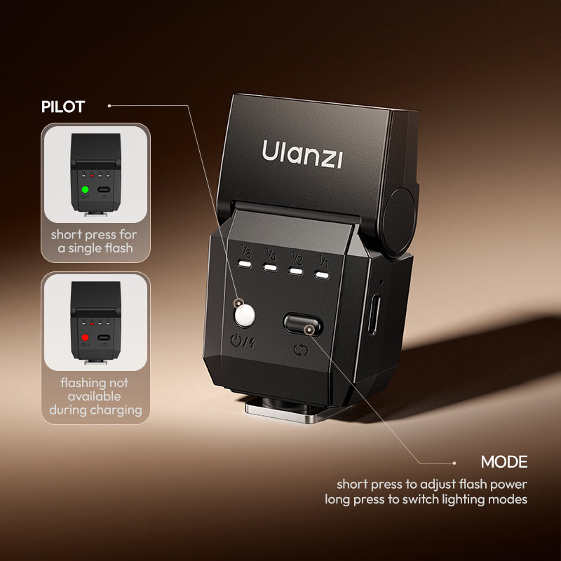 Ulanzi SL03 Spark Lite Camera Flash – Pilot light and mode button