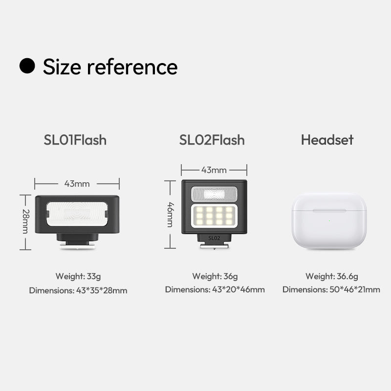 Ulanzi SL02 Spark Lite Camera Flash Light – Size comparison
