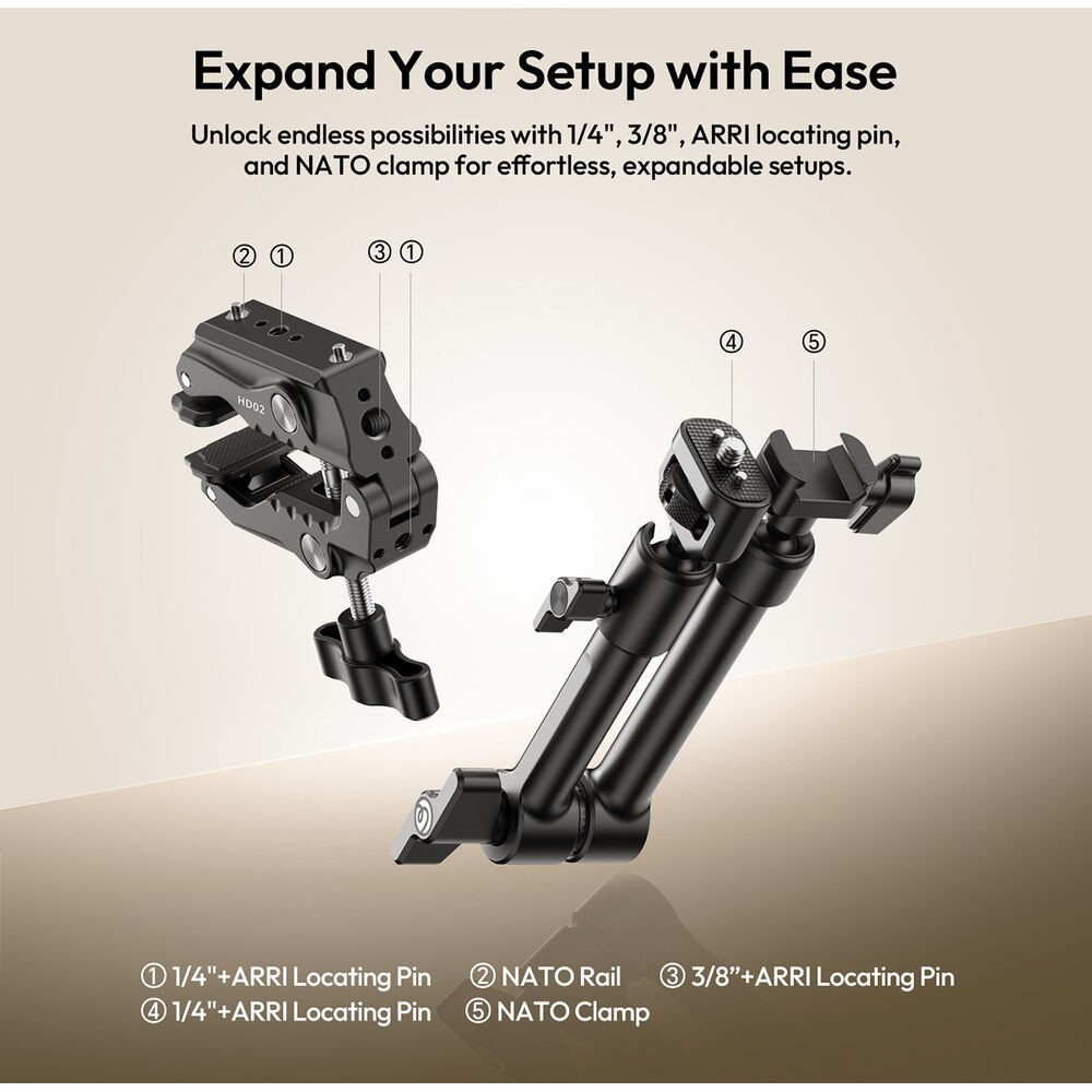 Ulanzi HD02 Magic Arm – 1/4″-20 and 3/8″-16 threads with ARRI pins