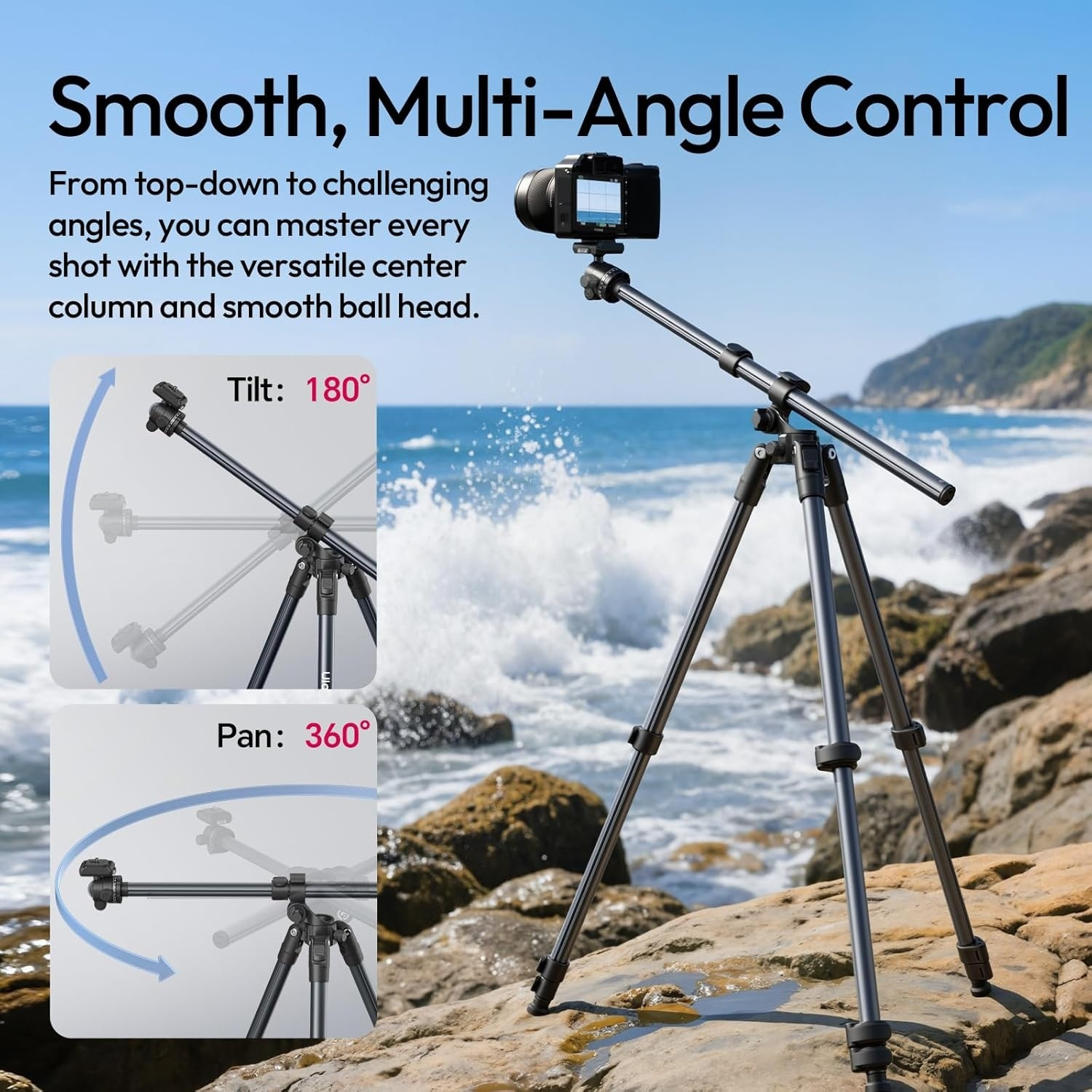 Ulanzi TT59 stativ s vodorovným sloupem – Smooth control at every angle