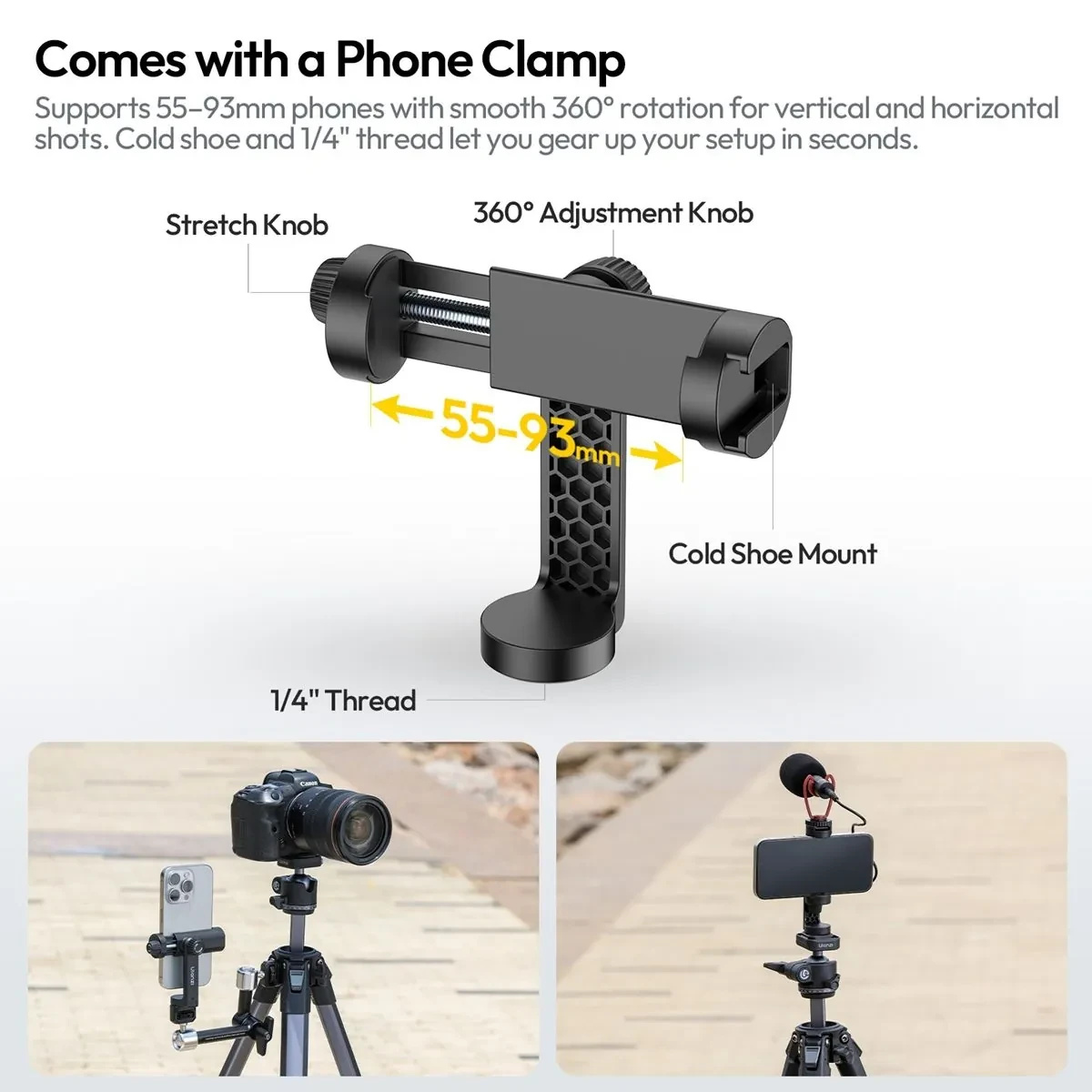 Ulanzi OMBRA II YING cestovní stativ černý – Phone holder included