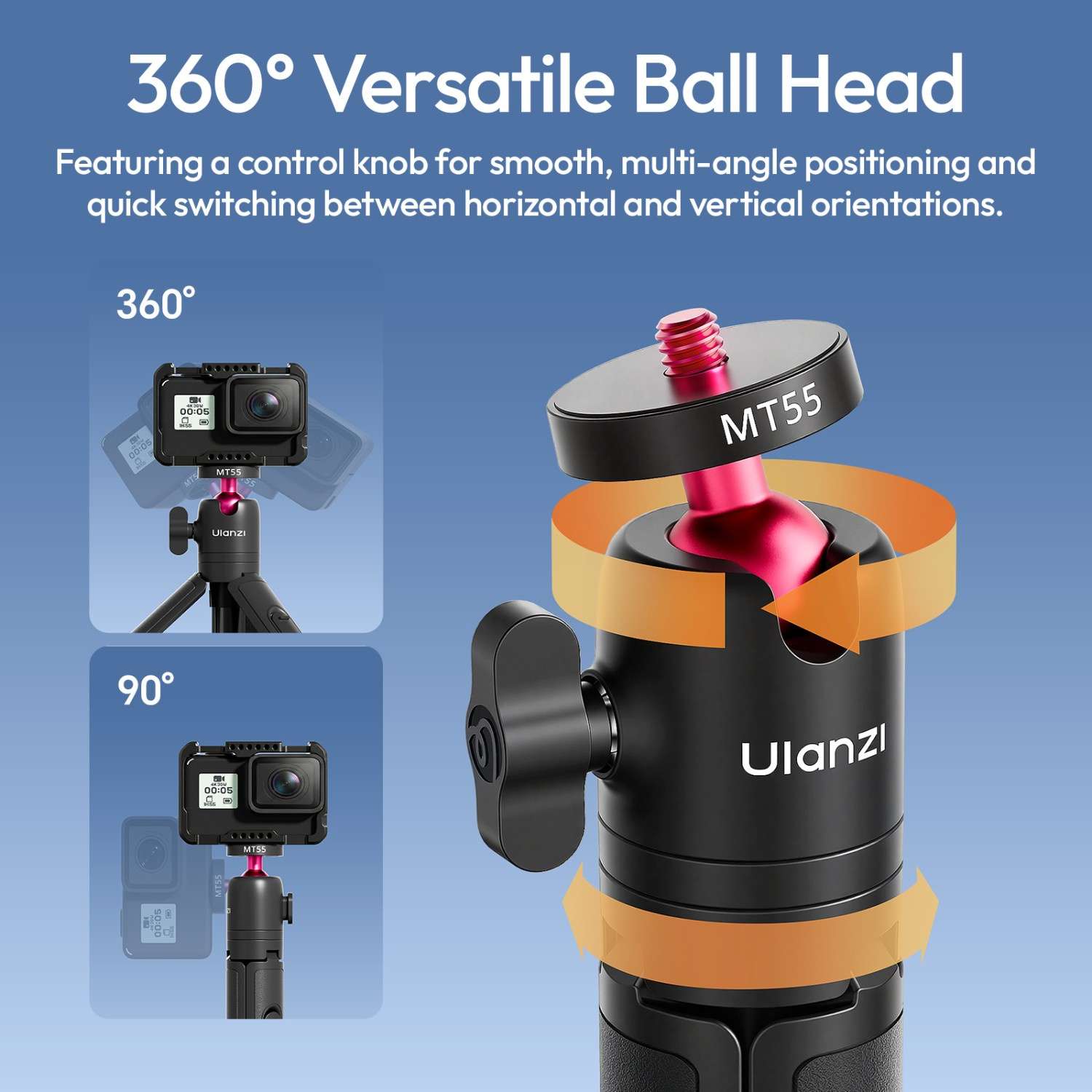 Ulanzi MT55 SnapGo ministativ a selfie tyč s uchycením 1/4″ – 360° ball head
