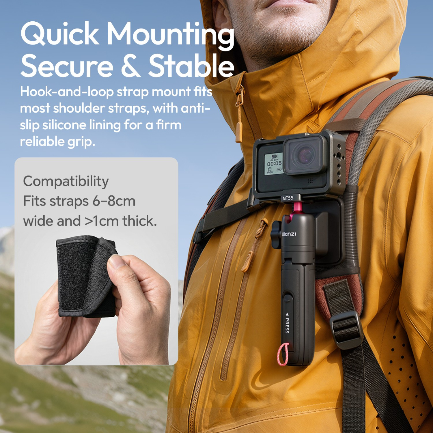 Ulanzi MT55 SnapGo ministativ a selfie tyč s uchycením 1/4″ – Hook-and-loop with a non-slip lining
