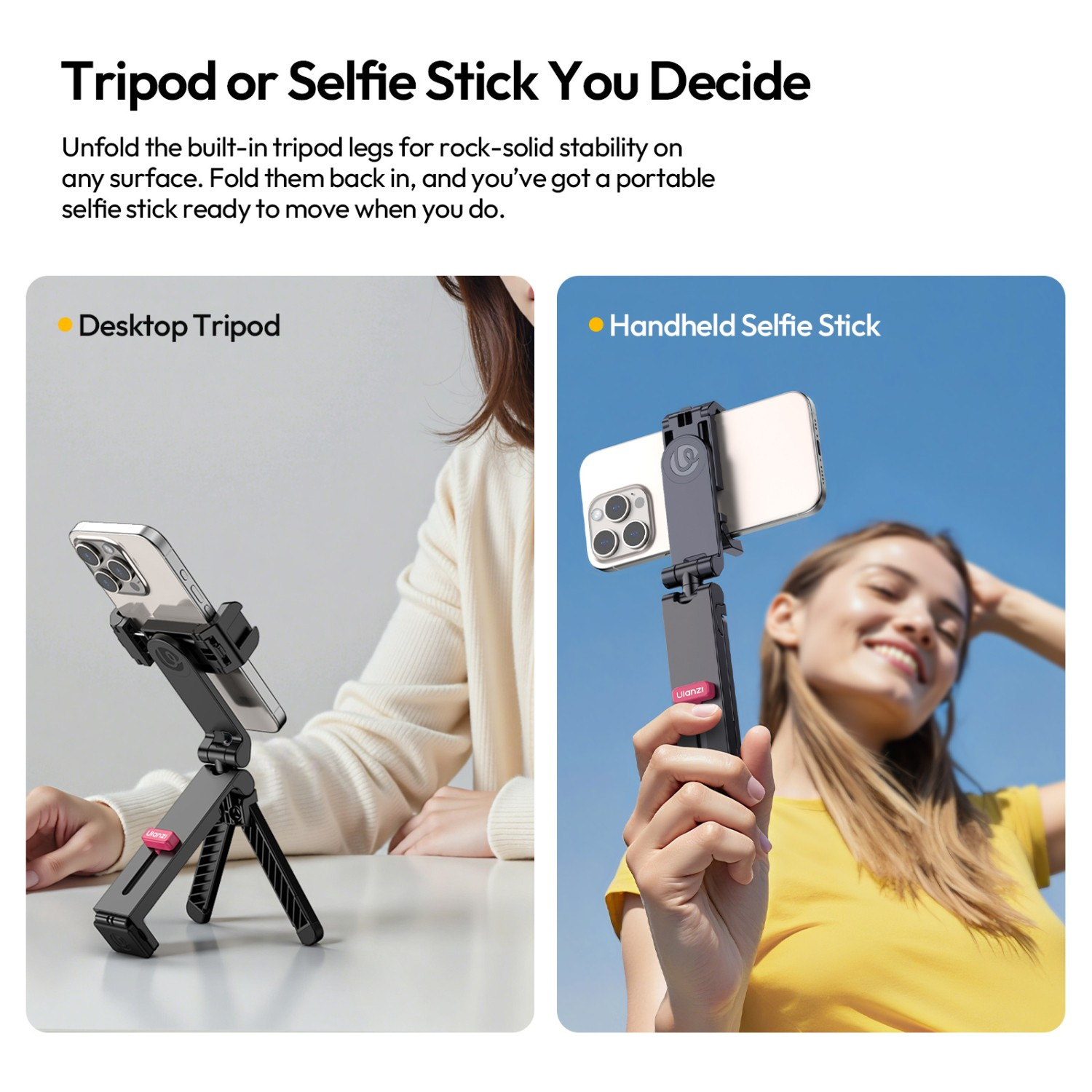 Ulanzi MA89 MagLock držák telefonu – A desktop tripod or a selfie stick