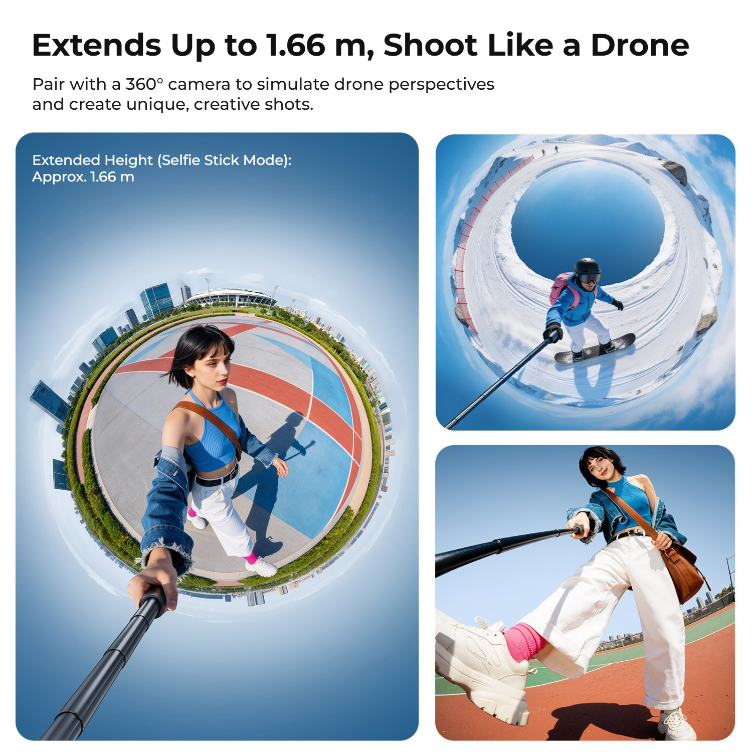 Ulanzi TT91 selfie tyč a stativ – Up to 1.66 m, drone-style shots