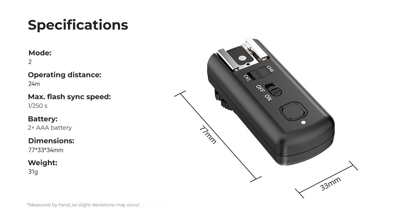 Ulanzi TT-01 Wireless flash trigger – Dimensions and specifications