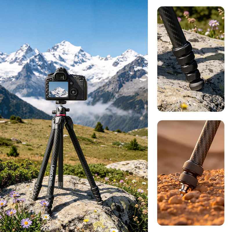 Ulanzi TZ01 Versatile 2-in-1 Carbon Fiber Tripod – Spikes and rubber feet